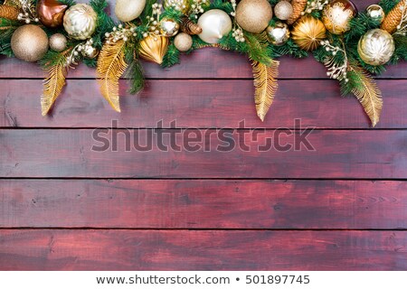 ストックフォト: Pretty Christmas Border Wreath Atop Wood