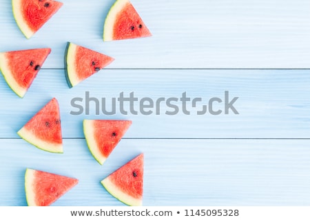 Foto stock: Watermelon Cut Wooden Background Top View