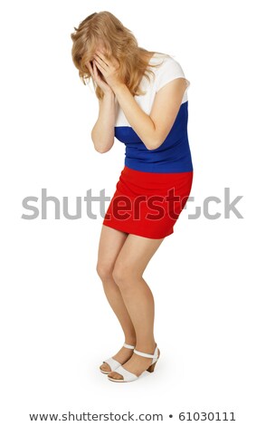 [[stock_photo]]: Poor Weeping Girl In Dress Color Russian Flag