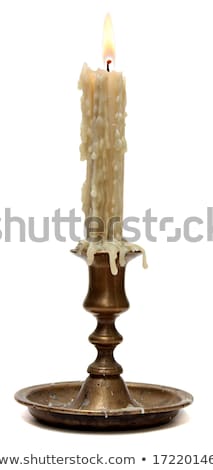 Stock photo: Burning Candle In Bronze Candlestick