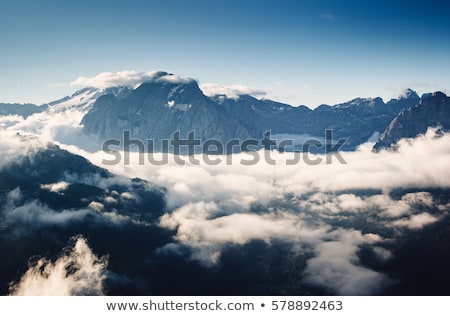 Stockfoto: Creamy Fog Covered The Glacier Marmolada Location Place Val Di