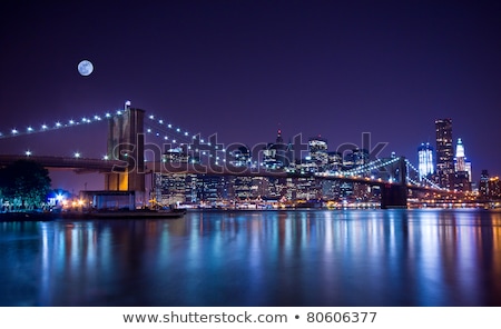 Zdjęcia stock: Brooklyn Bridge And Manhattan Skyline At Night Nyc