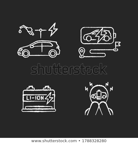 Stockfoto: Electric Vehicles Travel Chalk White Icons Set On Black Background