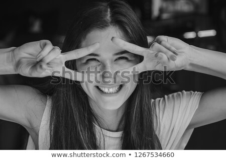 Stok fotoğraf: Girl In Cafe Photo In Black And White Style