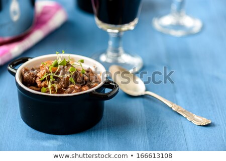 Сток-фото: Boeuf Bourguignon Classic French Beef Stew On Blue Table With A