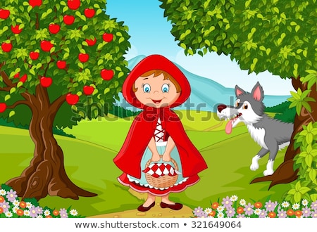 Foto stock: Little Red Riding Hood Cartoon Fairy Tale Scene