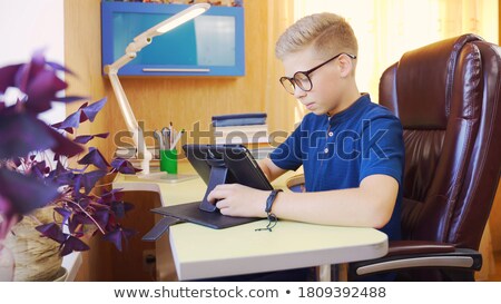ストックフォト: Close Up Of Boy With Textbook Writing At Home