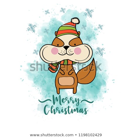 Stock foto: Doodle Christmas Card With Dressed Squirrel