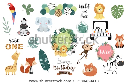 Stockfoto: Childish Baby Shower Card With Cartoon Lion