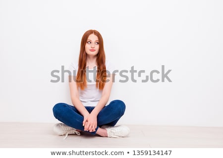 Foto d'archivio: Full Length Image Of Happy Ginger Woman In Shirt