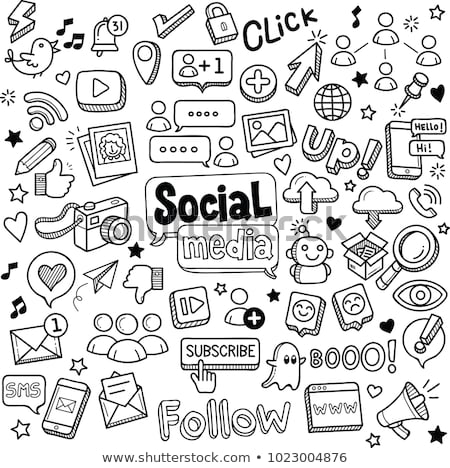 Foto stock: Hand Drawn Social Network Icon Set Vector Illustration