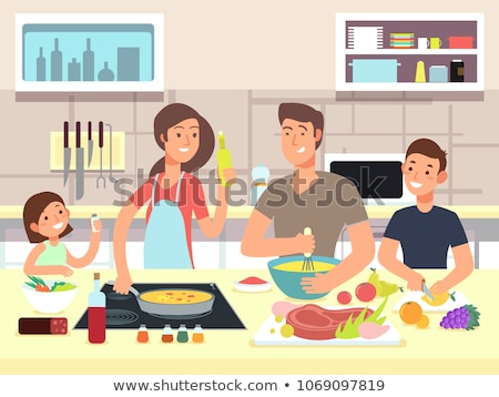 Сток-фото: Happy Male Chef Cooking Food Vector Illustration