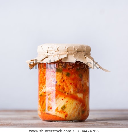 Foto stock: Korean Traditional Fermented Appetizer Spicy Kimchi Cabbage Banner Long Format