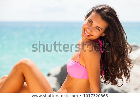 ストックフォト: Happy Woman In Pink Bathing Suit