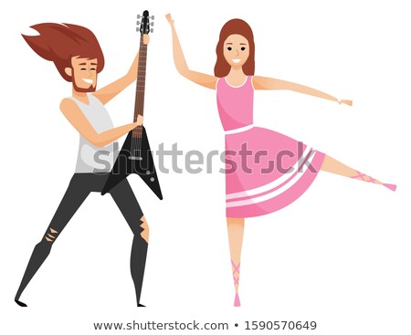 ストックフォト: Woman With Guitar And Ballet Dancer In Pink Dress