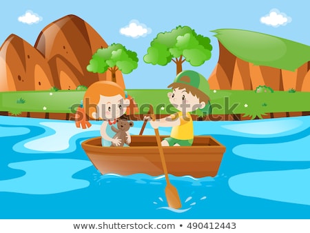 Stockfoto: Boy Rowing Boat In The River