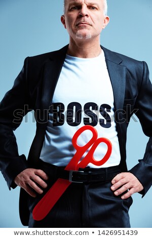 Stock fotó: Humorous Stereotypical Boss With Red Scissors