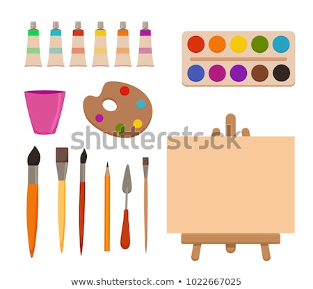 Stok fotoğraf: Watercolor Palettes And Paint Brushes Artist Workplace