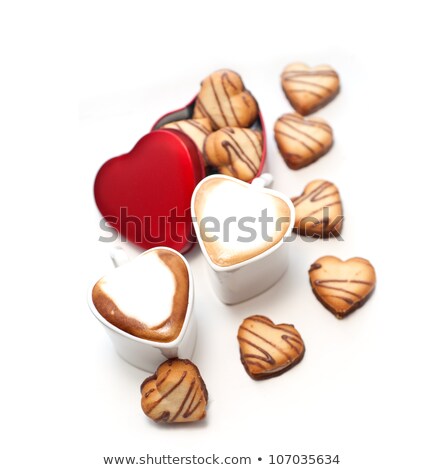 Heart Shaped Cream Cookies On Red Heart Metal Box Foto stock © keko64