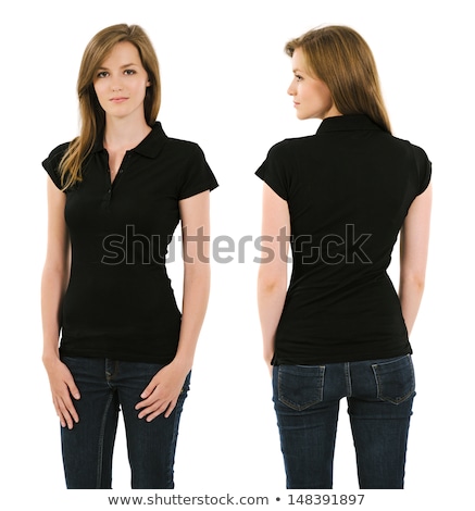 Foto stock: Young Beautiful Brunette Woman In Black Top And Jeans Isolated On White Background