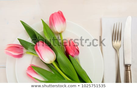 Stok fotoğraf: Tulips With Table Set