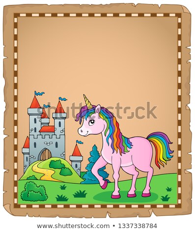 Stok fotoğraf: Happy Unicorn Topic Parchment 4