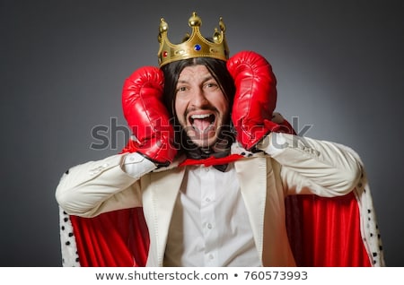 Stock photo: Funny Businessman With Crown And Boxing Gloves