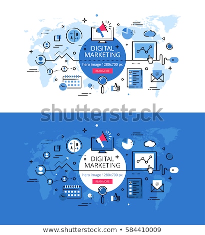 Stockfoto: Digital Marketing Outline Concept Flat Vector Illustration