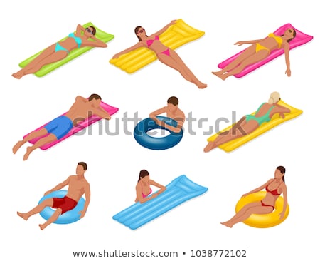 Foto stock: Woman Suntanning Mattress Isolated Female Vector