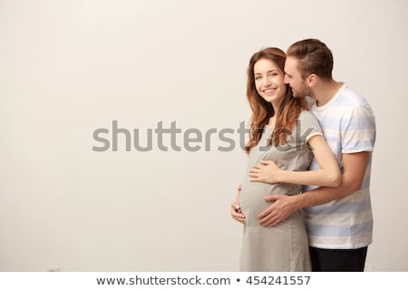[[stock_photo]]: Eureux, · sourire, · homme, · à, · femme · enceinte, · isolé, · blanc