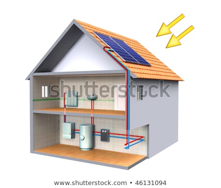 Stockfoto: Water Boiler With Solar Panels On Roof Of House