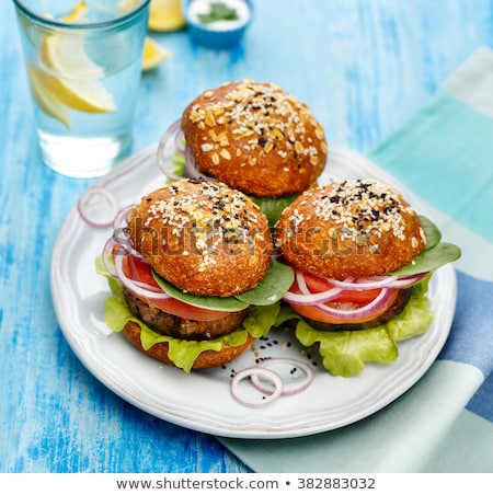 Stok fotoğraf: Portobello Burger Homemade Bun And Lettuce