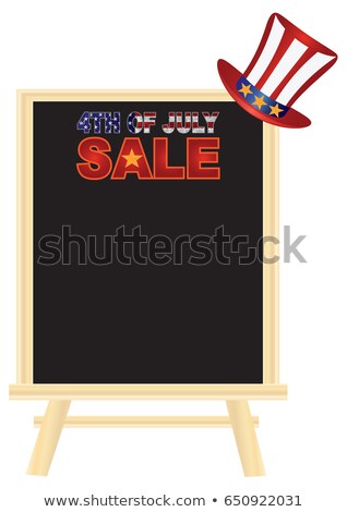 Foto stock: 4th Of July Sale Sign Board With Hat Illustration