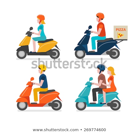 [[stock_photo]]: Woman Riding Scooter Icons Vector Illustration