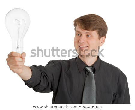 Satisfied Man Holding A Light Bulb Stockfoto © pzAxe