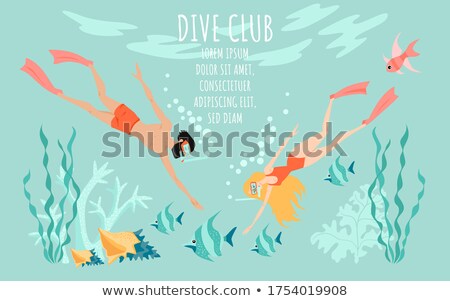 Сток-фото: Two Tropical Banners With Sea Girl Vector Illustration