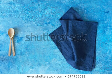 Stock photo: Cutlery With Blue Napkin On White Plate