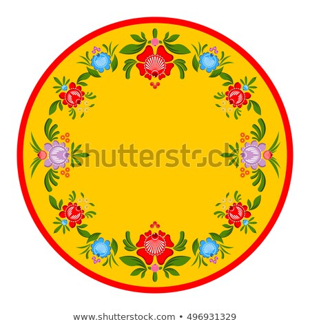 Gorodets Painting Plate Russian National Folk Craft Elements O Stok fotoğraf © MaryValery