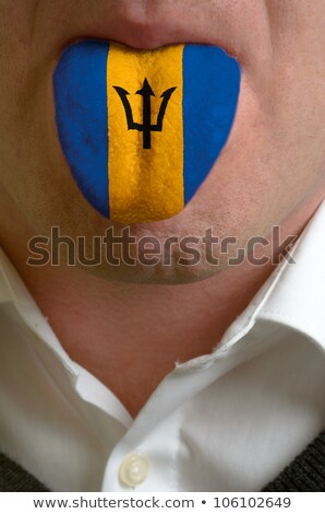 Stock fotó: Man Tongue Painted In Barbados Flag Symbolizing To Knowledge To