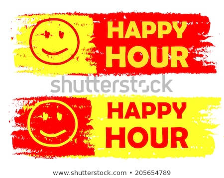 Happy Hour With Smile Sign Yellow And Red Drawn Labels Stock photo © marinini