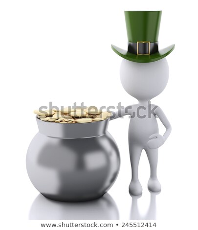 Foto stock: 3d White People With Pot With Gold Coins St Patricks Day Concep