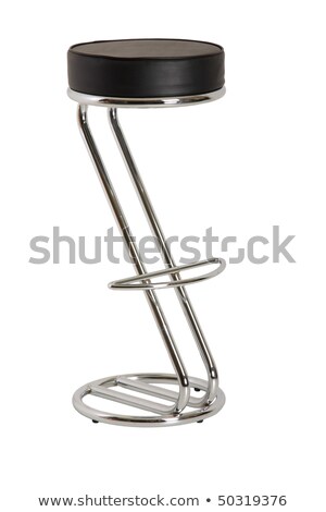 Foto stock: Shiny Metal And Black Leather Bar Stools