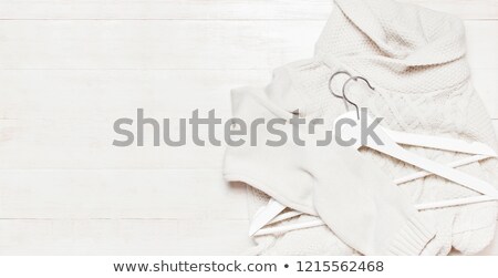 Stock fotó: Retro Cloth Hanger On Rustic Wooden Background Top View