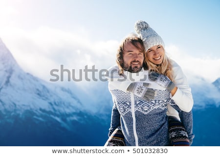 Stok fotoğraf: Couple In Love Walking In The Mountains Having Fun