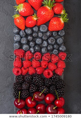 [[stock_photo]]: Fresh Organic Summer Berries Mix On Black Marble Board On Marble Background Raspberries Strawberri