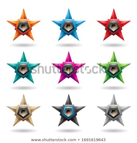 Stok fotoğraf: Embossed Grey Stars With Colorful Pentagon Shapes Vector Illustr