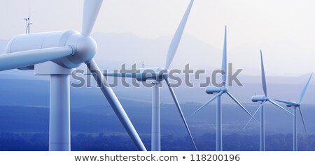 Stockfoto: Wind Turbines With Distant Mountains