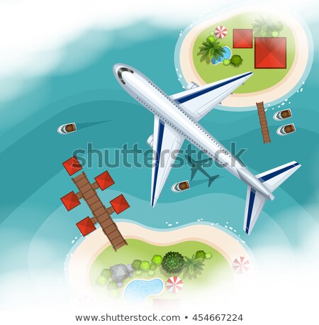 Stock fotó: Aerial Scene With Airplane Flying Ove The Sea