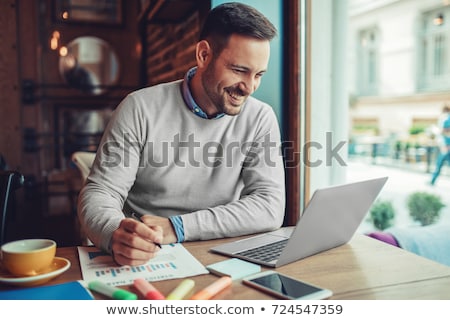 Stock fotó: Business Man With Laptop Computer And Coffee