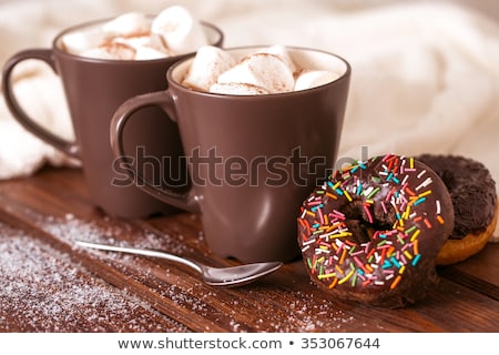 Stok fotoğraf: Cup Hot Chocolate With Marshmallows In A Ceramic Cup Plaid And